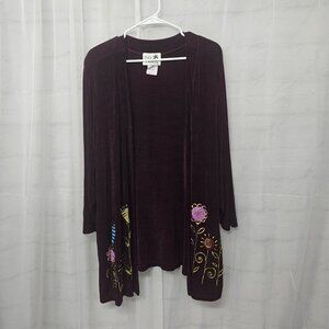 Vintage Copa Cabana Purple Jacket Kimono Floral Open Boho Artsy Slinky 2X